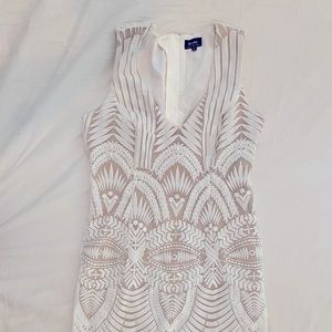 Bardot White Lace with Nude Lining Fitted Mini Dress S8